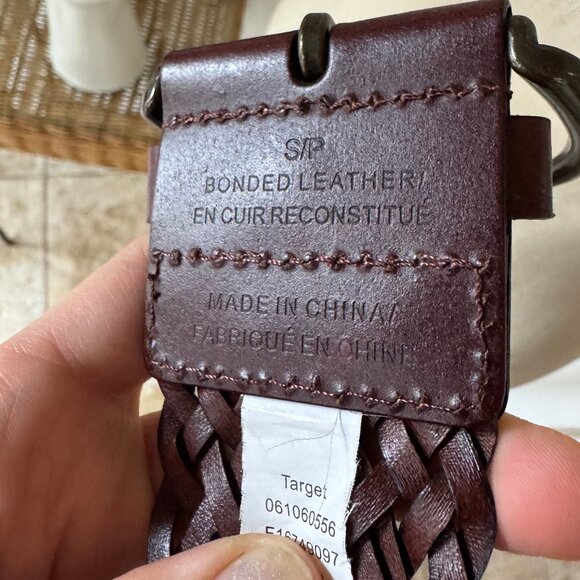 Reddish Brown Intricate Braided Leather Belt Large Tarnished Buckle - Picture 8 of 8